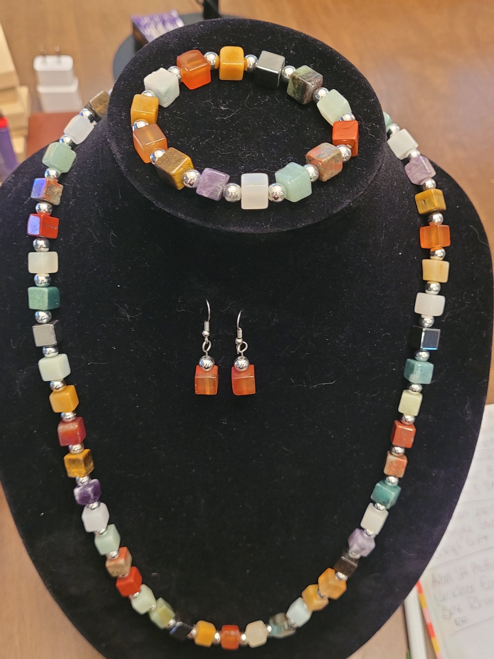 Natural Gemstone Necklace Bracelet Earrings Set Carnelian Jasper Amethyst